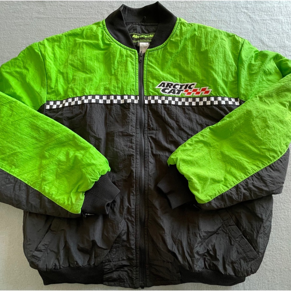 Vintage Arcticwear Arctic Cat Thinsulate Jacket Mens L Neon Green Black Racing